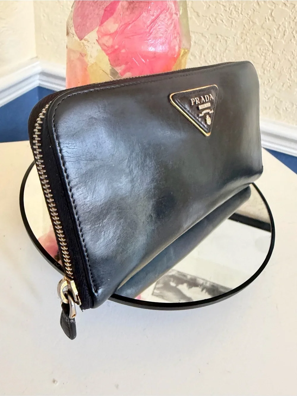 🥂HP🥂 Prada Black Zip Around Leather Wallet - Picture 9 of 14